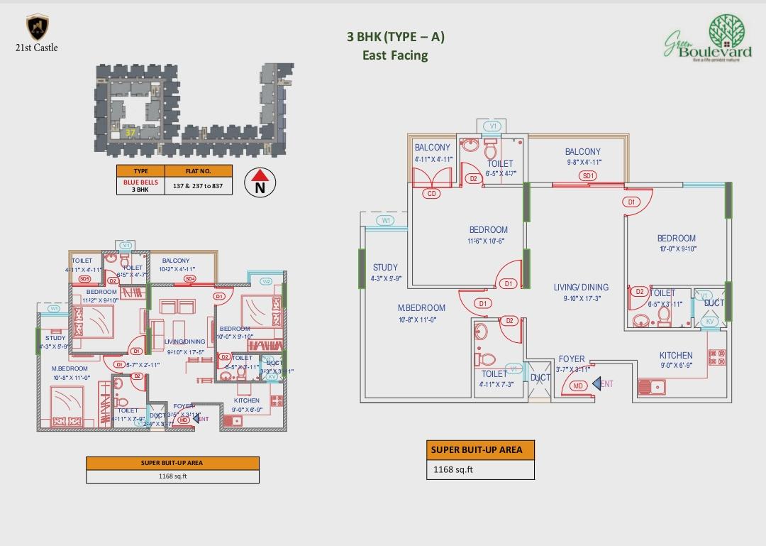 3 BHK Layout - Green Boulevard